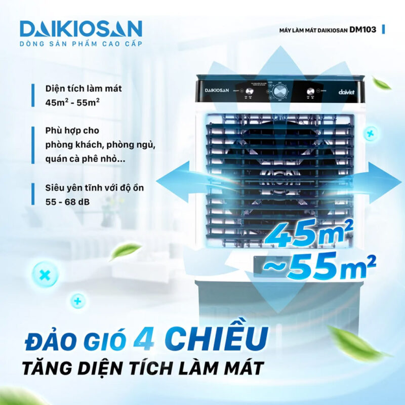 Daikiosan DM103 đảo gió 4 chiều, tăng diện tích làm mát